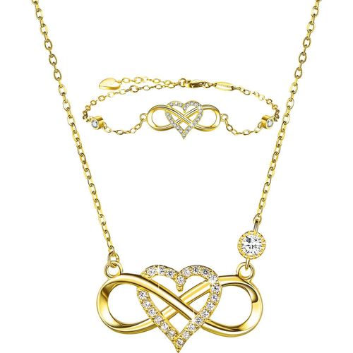 Parures Pour Femme En Or Blanc Rosa Argent 925/1000 Oxyde De Zirconium Fluer C?ur Infini Amour Collier Et Bracelet Cadeau Pour Femme Fille