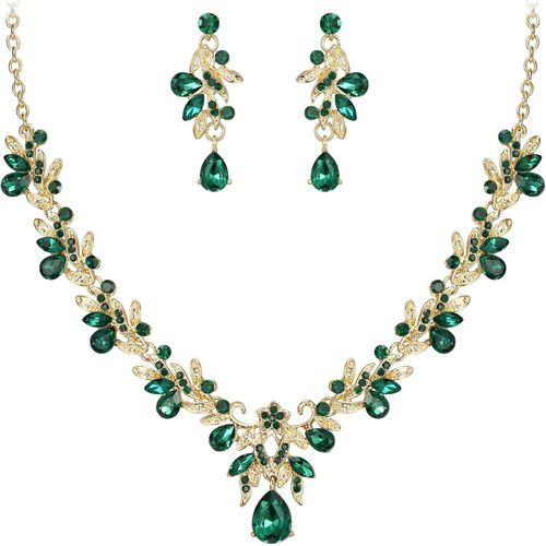 Parure Bijoux Femme Mariage Pour Bal De Fin D'année Cristal Feuille Fleur Collier Boucles D'oreilles Clair Ton D'argent
