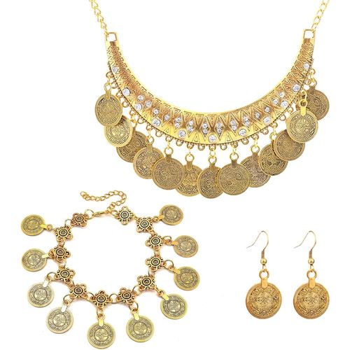 Lot De 4 Bijoux De Diseuse De Bonne Aventure Indien-Accessoires De Costume Gitane-Chaînes Dorées-Ensemble De Bijoux De Danse Du Ventre Pour Femme-Pour Fête À Thème,Carnaval,Alliage De