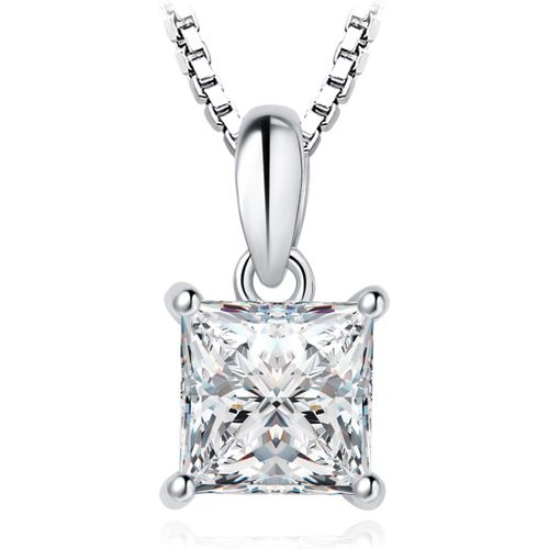 1ct Solitaire Zirconium Taille Carré Princesse Collier Femme Argent 925,Plaqué Or Jaune Or Rose Pendentif Pierre Fiançaille 45cm Diamant Simulé Mariage,Ensemble Parure Bijoux Cadeau