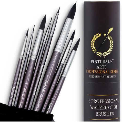 Pinturale Pinceaux Aquarelle Professionnel|Round Séries|Set De 8 Pinceau Aquarelle|Grande Absorption Et Contrôle De L'eau Pour Un Débit Constant|Pinceaux Peinture Pour Artistes