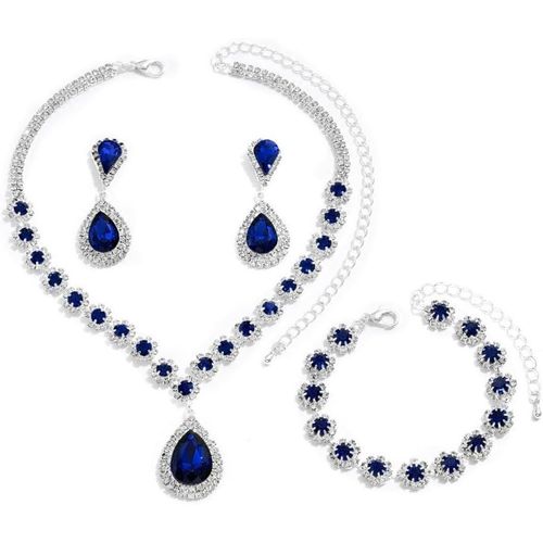 Parure Bijoux Femme Élégantes Glamour Bijoux Parure Mariée Mariage Bijoux Parure Pendentif Collier Et Bracelets Boucles D'oreilles Con Strass Parure Bijoux Cadeau