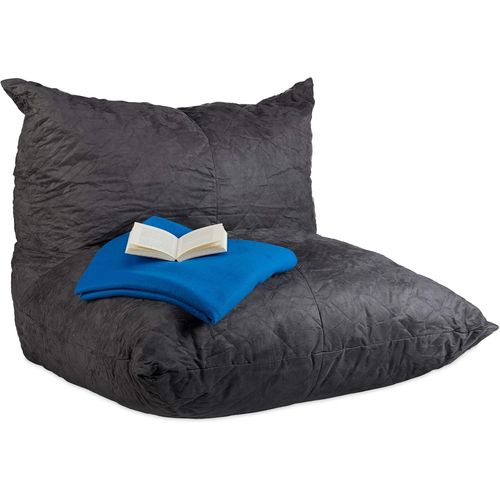 10023315_111 Pouf Poire Xxl Coussin De Sol Fauteuil De Salon Dossier Aspect Velours Adulte 535 Litres,Anthracite,75x100x90cm
