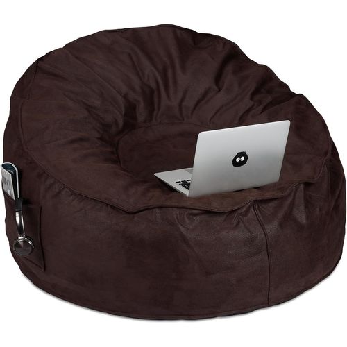 Pouf Poire Format Xxl,Aspect Cuir,Avec Remplissage En Mousse,2 Poches Latérales,Pour Adulte,Marron Foncé
