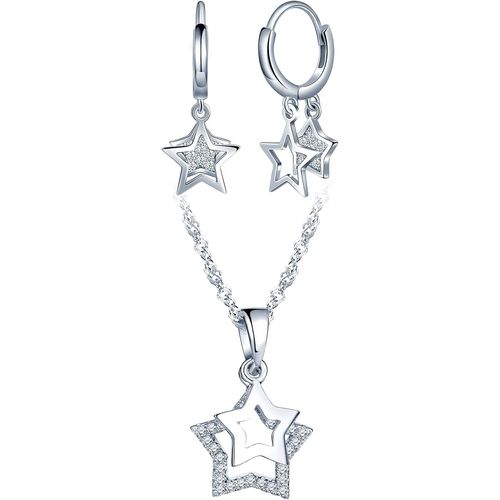 Collier Étoile Et Boucles D'oreilles Étoiles Pour Femmes Et Filles,Bijoux Parures En Argent 925,Collier Étoile Élégante,Créole D'oreille Étoile Brillante,Zircon Incrusté