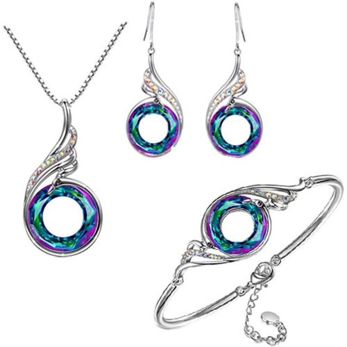 Ensemble De Bijoux Pour Femme Pendentif Collier Boucles D'oreilles Bracelet En Forme De Paon Pour Anniversaire Noël Cadeau