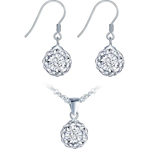 Collier Et Boucles D'oreilles De Cristal Pour Femmes Et Filles,Bijoux Parures En Argent 925,Collier Pendentif Boule De Cristal,Pendants D'oreilles,Avec Zircon,Argent