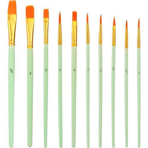 Lot De 10 Pcs Pinceaux De Peinture Set Pinceaux Peinture Pinceau D'artiste Pinceaux De Brosse Plat En Nylon À L'huile Acrylique Aquarelle Peinture Gouache Enfants,Les Artistes Enfant Débutants (Vert)