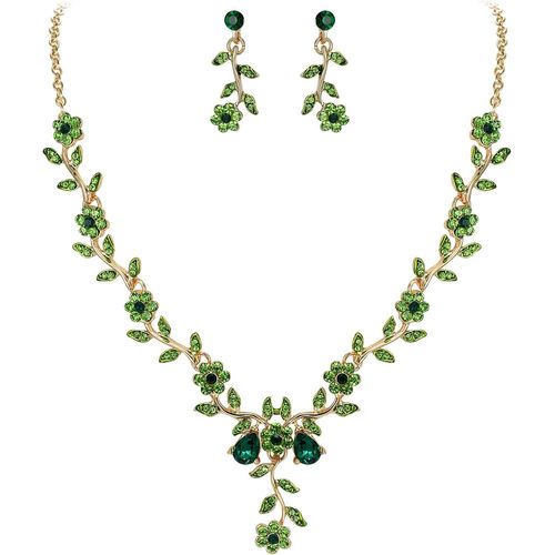 Parures Bijoux De Mariage Feuille Et Fleur En Cristal Pendentif Et Boucles D'oreilles Pour Mariée Pour Femme