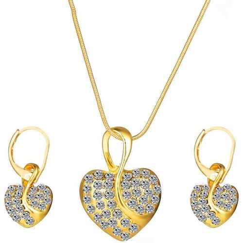 Parure De Bijoux En Forme De C?ur Avec Perles Et Diamants-Collier Et Boucles D'oreilles Pour Femmes Et Filles,Idéal Pour Les Fêtes,Mariages,Bals De Fin D'année,Et Les Vacances,Zinc