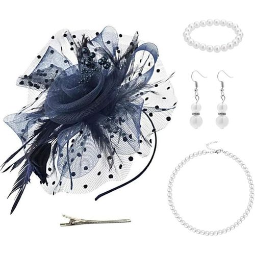 Femme Petit Chapeau Bibi Vintage Collier Vintage Boucles D'oreilles Parure De Perles Fascinator Chapeau De Mariage Cérémonie Elégant S'habiller Pour Les Grandes Occasions