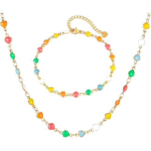 Bijoux Parure Femme En Acier Inoxydable,Collier Et Chaîne De Pied Femme Multicolore,Bijoux Été,Cadeau Femme