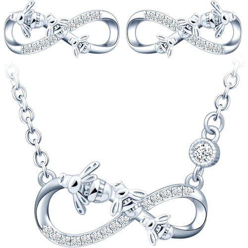 Collier Boucles D'oreilles D'abeilles Pour Femmes Et Filles,Bijoux Parures En Argent 925,Collier Symbole De L'infini,Boucle D'oreille De Infini,Zircon Incrusté