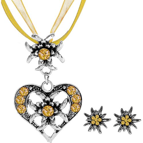 3 Pièces Bijoux Fantaisie Traditionnels Pour Femmes,Bijoux Dirndl Bavarois Oktoberfest,Collier Traditionnel Avec Strass Edelweiss Pendentif Coeur Boucles D'oreilles Pour Femmes