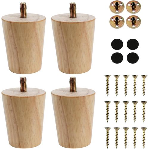 4pcs Pieds De Meuble Bois De Rechange 6cm Pieds De Canapé En Bois Pour Canapé Lit Tiroir Fauteuil Table De Nuit Armoire