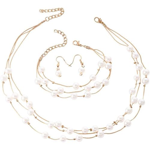 Parure Bijoux Femme Collier De Perles Boucles D'oreilles Bracelet Hypoallergénique Réglable Mode Créatif Bijoux Parure Convient Tous Jours Fête