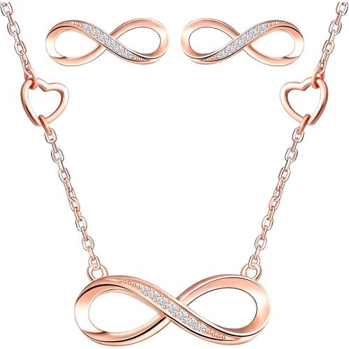Collier Boucles D'oreilles De Symbole De L'infini Pour Femmes Et Filles,Bijoux Parures En Argent 925,Collier Infini Et C?ur,Boucle D'oreille Infini Et C?ur,Zircon Incrusté