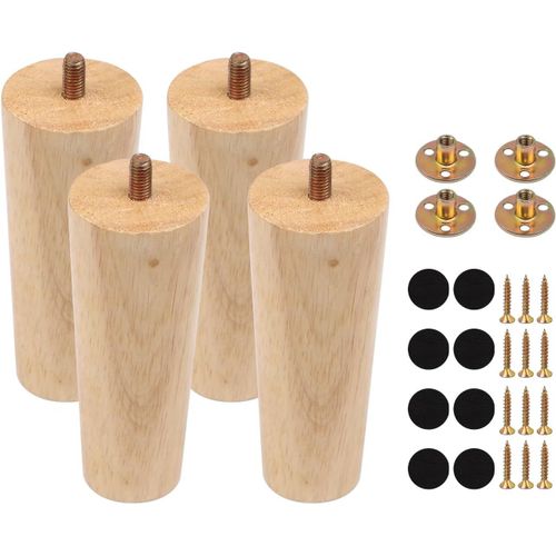 4 Pièces Pieds De Meubles En Bois,12cm Pied De Meuble Bois Pieds De Canapé Avec Plaque De Montage Vis Et Tapis Antidérapant,Pied Meuble Bois Pieds En Bois Pour Canapé Armoire Table Chaise Bureau