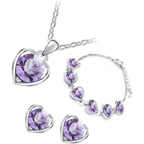Ensemble De Bijoux Pour Femme Cadeau Ensemble Collier,Boucles D'oreilles Et Bracelet,Plaqué Argent Sterling Cristal Rond Colorado Encadré Dans Le C?ur Pour Les Femmes