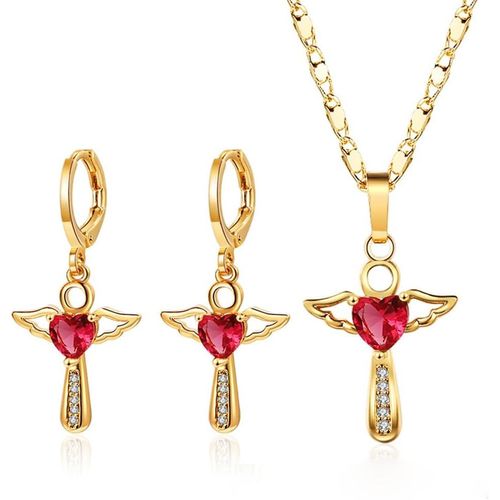 Parure De Bijoux 2 Pièces Pour Femme Collier Pendentif Et Boucles D'oreilles Love Angel Wings Est Un Design Délicat Qui Convient Aux Tenues De Tous Les Jours Et De Soirée