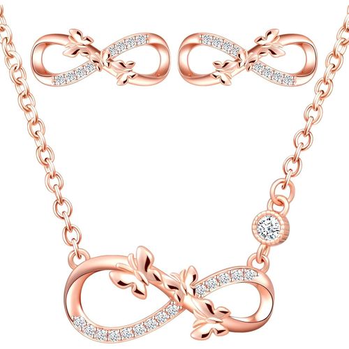 Collier Boucles D'oreilles Papillon Pour Femmes Et Filles,Bijoux Parures En Argent 925,Collier Symbole De L'infini,Boucle D'oreille De Infini,Zircon Incrusté