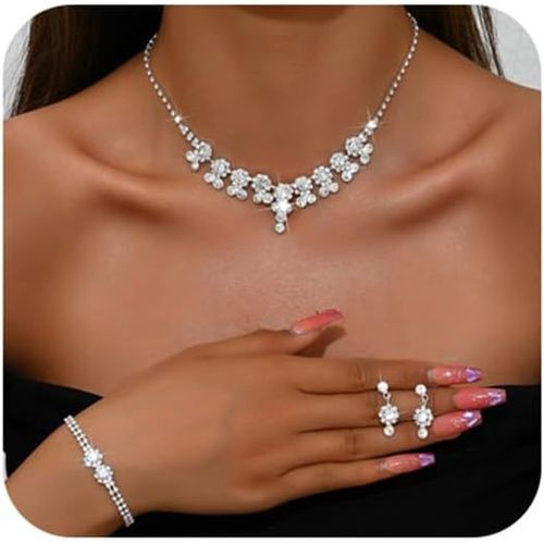 3 Pièces Diamants Collier Boucles D'oreilles Bracelet Robe Parure De Bijoux Pour Mariage Soirée Fête Conçu Pour Les Femmes En Robe De Mariée