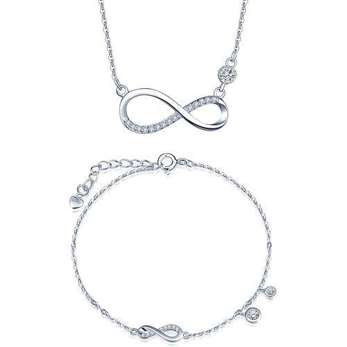 Collier Et Bracelet Zircon Pour Femmes Et Filles,Bijoux Parures En Argent 925,Collier Pendentif De Symbole De L'infini,Bracelet Réglable De Symbole De L'infini,Zircon Incrusté