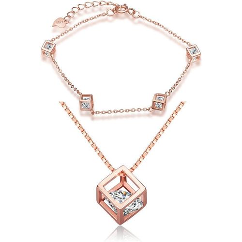 Bijoux Parures Femme Fille Collier Et Bracelet En Argent 925 Orné Zircon Couleur D'or Rose Bijou Ensemble Élégants