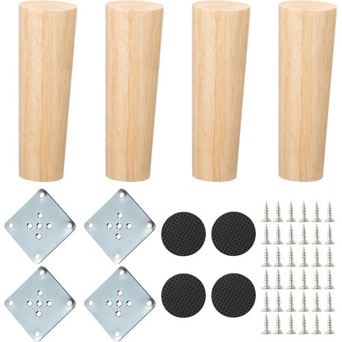 Pied Meuble 4 Pièces Pieds De Meubles En Bois Pieds De Canapé Cône Droit Pieds En Bois Pour Meuble Sofa Fauteuil Lit Chaise (15cm Hauteur)