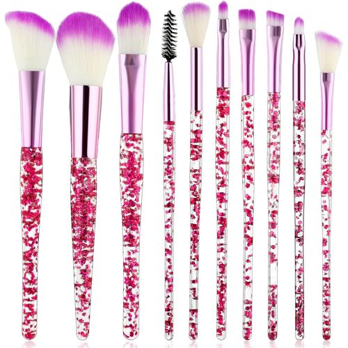 Lot De 10 Pinceaux De Maquillage En Cristal Pailleté Pour Fond De Teint,Correcteur,Fard À Paupières,Eyeliner,Blush,Estompage Des Lèvres (Violet) 