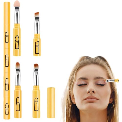 Pinceau De Maquillage Détachable 4 En 1-Ensemble De Pinceaux De Maquillage Portables-Pinceau À Lèvres Maquillage Fard À Paupières,Pinceau Fard À Joues Doux En Poudre,Pinceau Stylo 