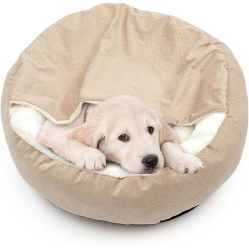 Panier Pour Chien,Rond Lit De Chat En Forme De Beignet Avec Couverture,Dessous Antidérapant,Anti Stress Tissu Peluche Doux Chaud Lavable Lit Pour Petits,Moyens Et Grands Chiens Chat,60cm Beige