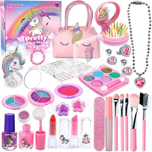 32pcs Maquillage Enfant Jouet Filles,Ensemble De Maquillage Lavable Pour Enfants,Valise Beauté Pour Enfant,Maquillage Enfant Fille Cadeau D'anniversaire De Noël Pour Fille De 4 À 10 Ans