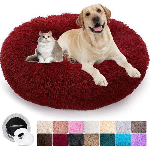 Panier Rond Chien Dehoussable,Coussin Donut Chien Amovible Et Lavable,Anti-Dérapant,Lit Apaisant Pour Chien Grande Taille Orthopedique,Moelleux Et Confortable (4xl¿110cm,Rouge)