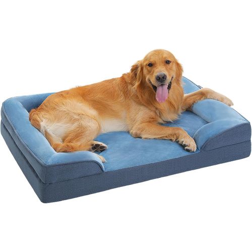 Panier Chien En Peluche Grande Taille Xl,107x81x16cm,Canapé Pour Chien Orthopédique Lavable Avec Housse Amovible En Flanelle,Bleu