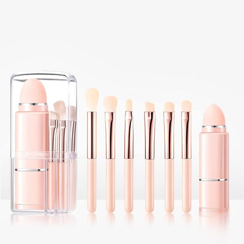Lot De Pinceaux De Maquillages,8 En 1 Portables Mini Makeup Brushes Pour Visage Poudre Blush Yeux,Petits Set De Pinceaux De Maquillage Voyage Multifonctionnels Avec Étui (Orange) 