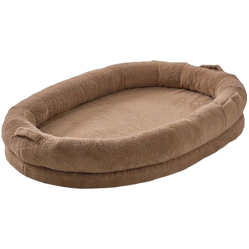 Lit De Chien Pour Humains Et Animaux De Compagnie,1825x1220x254 Mm,Grand Panier Pour Chien De Taille Humaine,Housse Fausse Fourrure Lapin Lavable,Mousse À Alvéole,Poche De Rangement,Marron