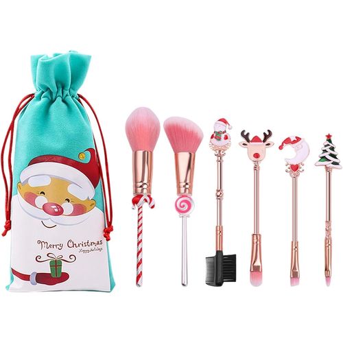 Krmoau Lot De 6 Pinceaux De Maquillage De Noël Avec Manche De Dessin Animé De Noël Pour Fard À Joues,Pinceaux De Maquillage Professionnels Pour Filles 