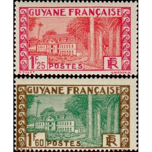 Guyane, Colonie Française 1939 / 1940, Très Beaux Timbres Neufs** Luxe Yvert 164 Et 166, Palais Du Gouverneur À Cayenne, 1f25 Rouge Et Rouge Vermillon, Et 1f60 Brun Et Vert.