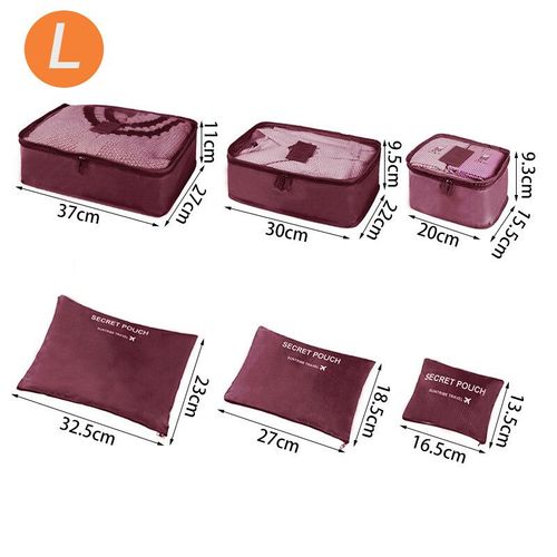 Valise portable de voyage de grande taille,sac de rangement pour vêtements,chaussures,sac de maquillage,bagages,6 pièces - Type L-Wine red