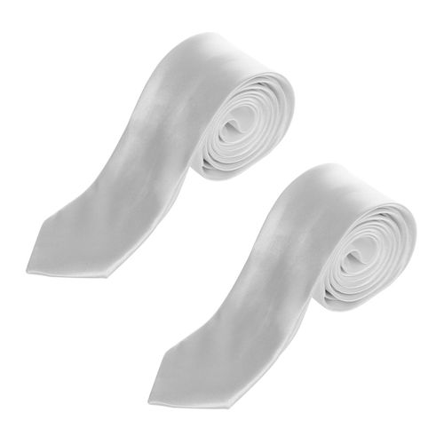 2x Unisexe Casual Cravate Maigre Mince Cravate Etroite - Solide Blanc
