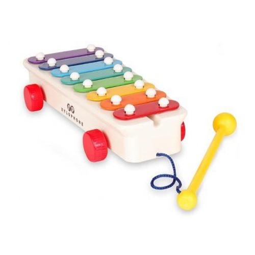 Xylophone Bebe Classic Musical Retro 8 Touches Arc En Ciel - Avec Roulettes - Des 18 Mois - Set Jouet Eveil A Tirer Et Carte Animaux