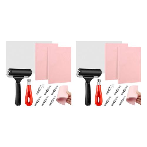 2X de Fabrication de Timbres En Caoutchouc, Trousse D'Outils D'Impression de Blocs, Coupe-Linol¿¿Um avec 6 Lames de Type, Papier Calque pour la Sculpture de Timbres