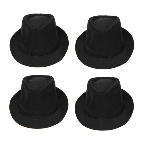 4x Noir Fedora Plaine Chapeau Accessoire Tenue Pour Bandit Deguisements