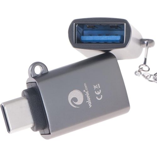 Adaptateur USB C vers USB A - 2 pièces, Gris - avec oeillet et Porte-clés - Compatible avec Apple Macbook, Disque Dur Externe, clé USB.