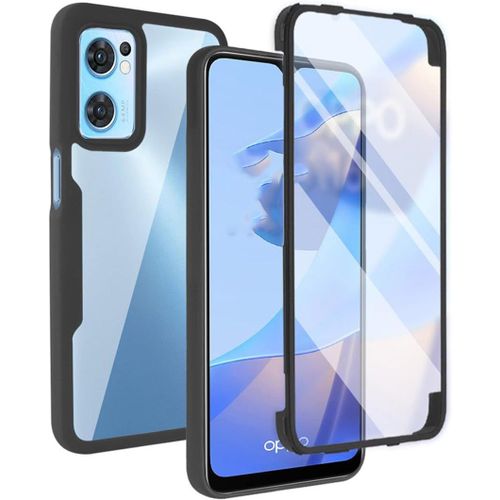 Coque Pour Oppo Find X5 Lite/Reno7 5g + Protection Écran,360° Full Body Protection,Silicone Double Antichoc Bumper,Noir