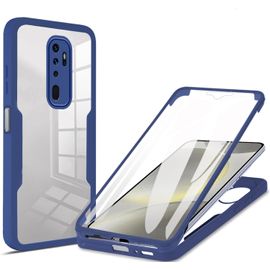 Coque Pour Oppo A5 2020/Oppo A9 2020 + Protection Écran,360° Full Body Protection,Silicone Double Antichoc Bumper,Bleu