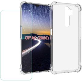 Coque Pour Oppo A5 2020/Oppo A9 2020 + Protectios Écran En Verre Trempé Hd 9h,Étui En Silicone Souple Tpu Antichoc,Renforcement Aux Quatre Coins,Flexible Anti-Rayures Clair,Transparent