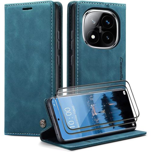 Coque Portefeuille En Cuir Pu Premium Pour Redmi Note 14 Pro 5g/Xiaomi Poco X7 5g,Housse Flip Magnétique + Verre Trempé,Emplacements Cartes & Protection Complète Antichoc,Bleu