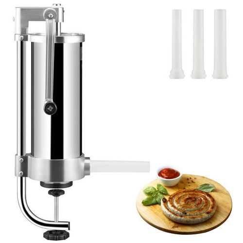 3L Poussoir à Saucisses Manuel - VEVOR - 3 Tubes Machine à Saucisson Verticale Inox
